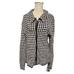 Kate Hill houndstooth full zip up cardigan jacket size Large